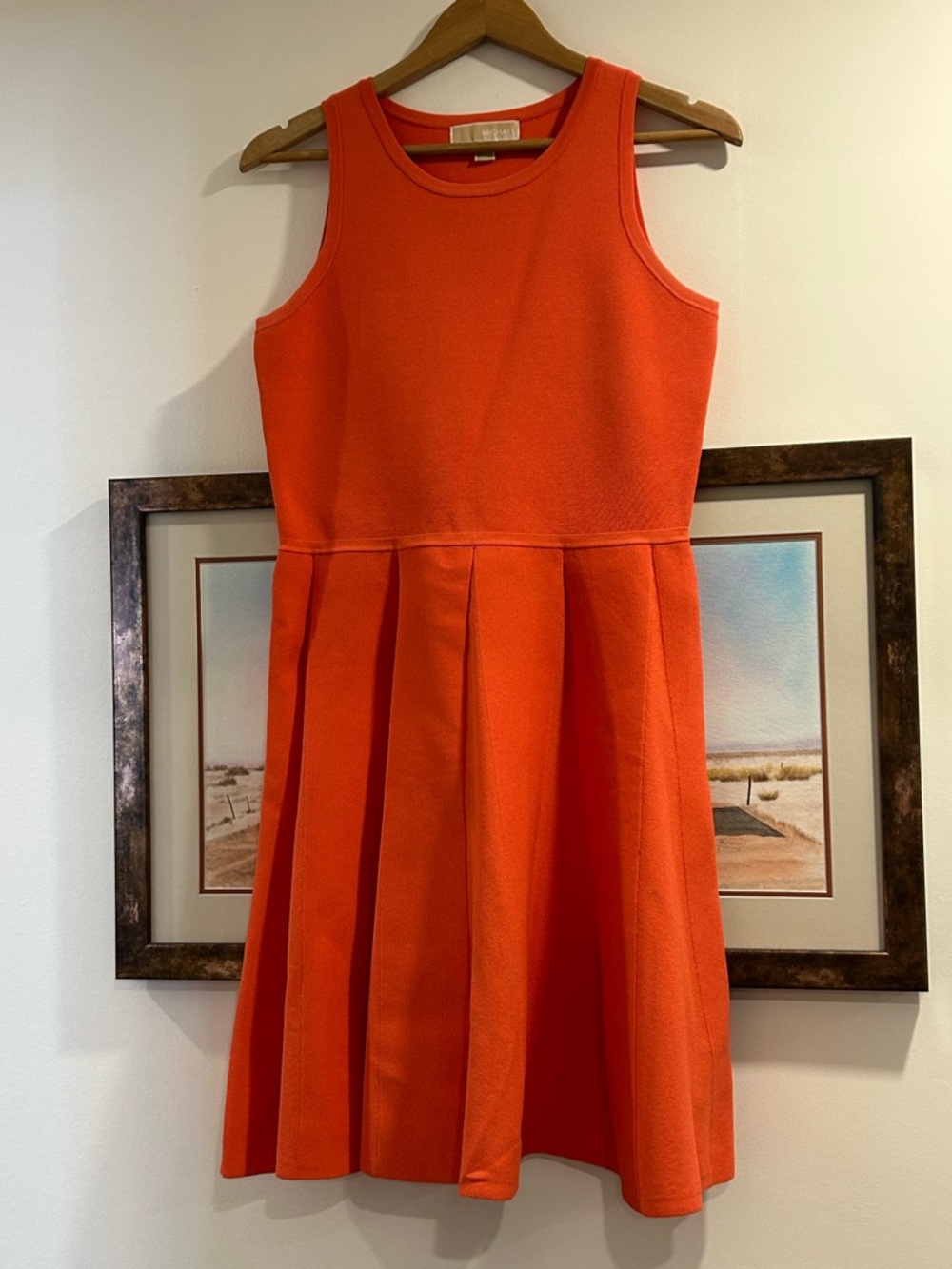 Michael Michael Kors Stretch Knit Pleated Sleeveless Fit & Flare Dress Coral